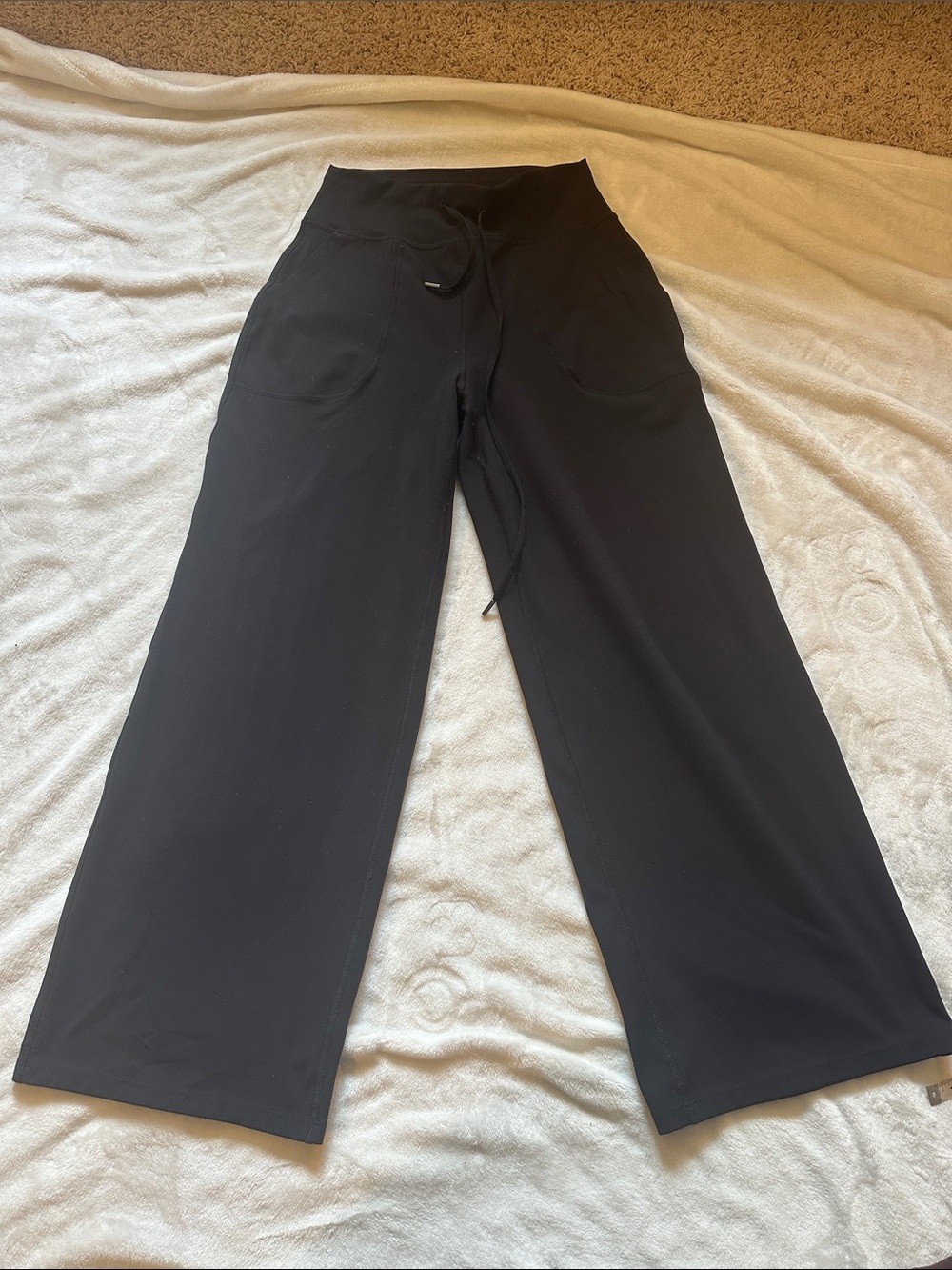 Black Wide Leg Drawstring Pants -  Women